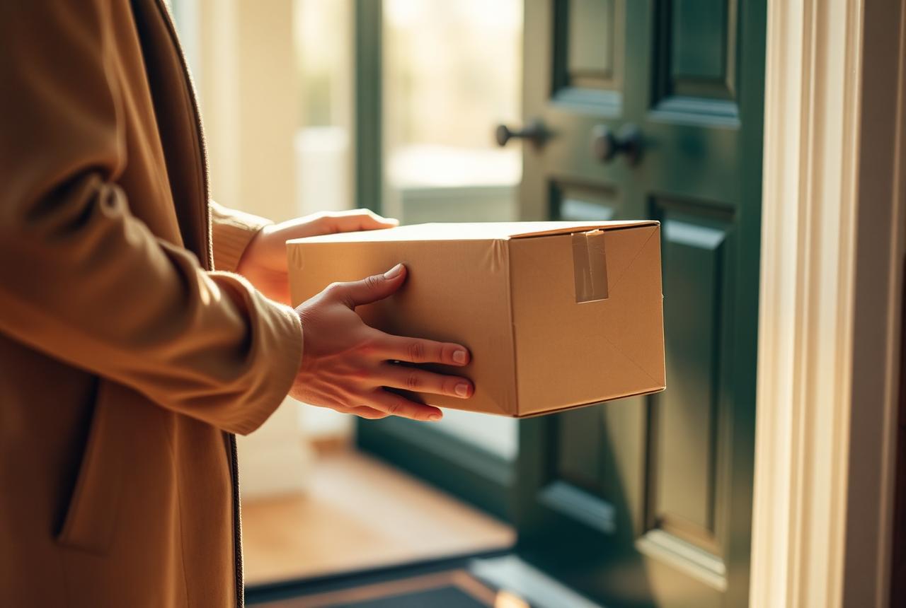 A parcel sits on a doorstep after Prime delivery to a customer