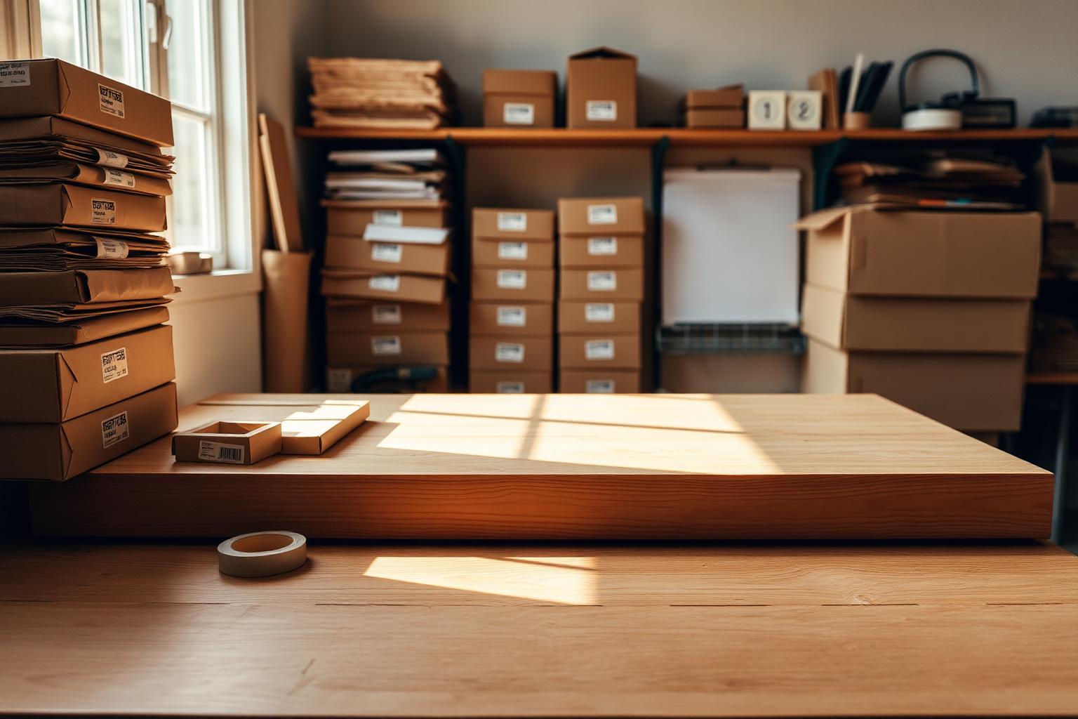 A packer taping kraft cartons at a packing bench